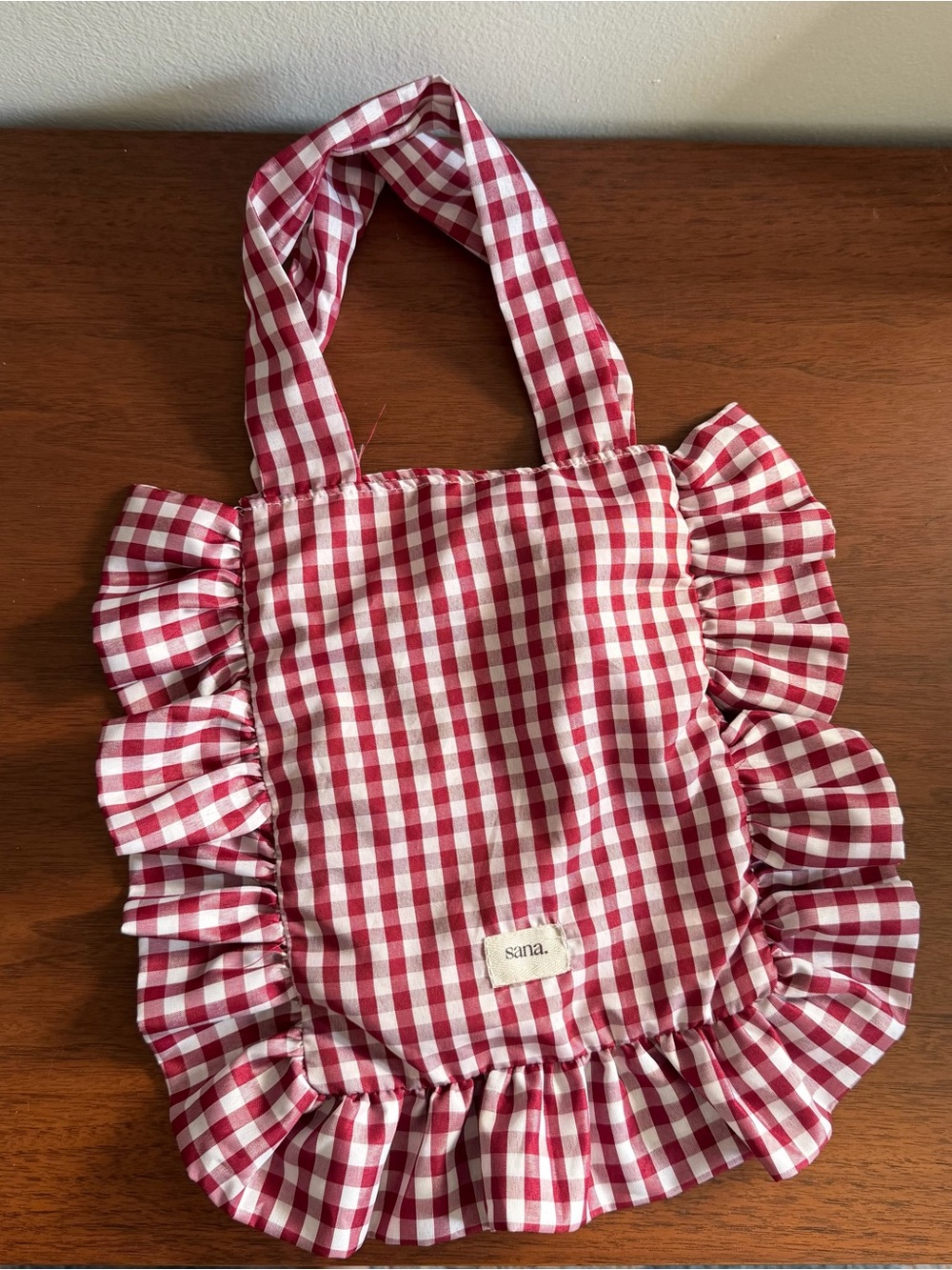 Sana Red Gingham Check Ruffled Bag Purse